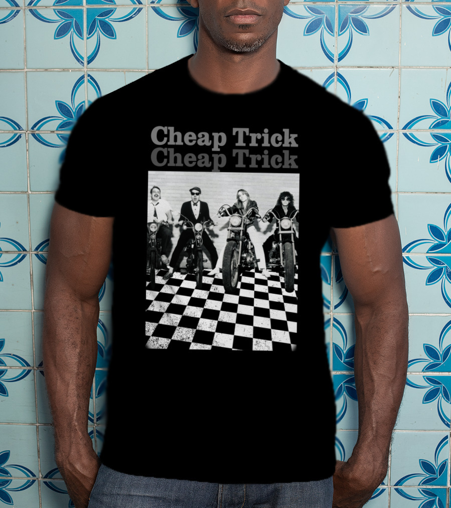 Cheap Trick Band Motorcycles Checkered Floor T-Shirt