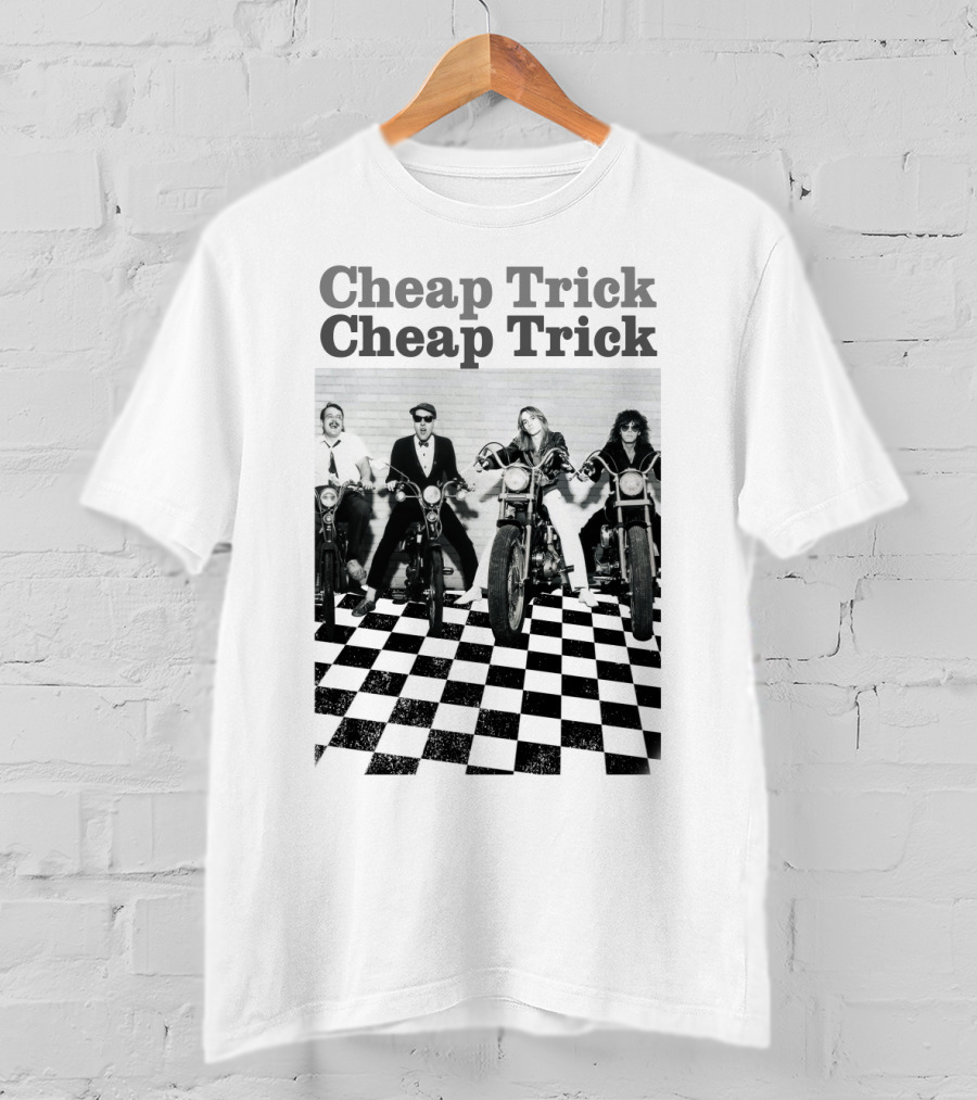 Cheap Trick Band Vintage Motorcycle Checkerboard T-Shirt