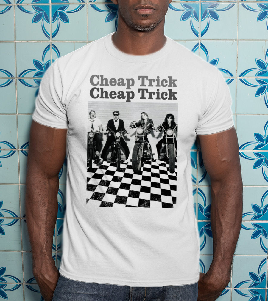 Cheap Trick Band Vintage Motorcycle Checkerboard T-Shirt