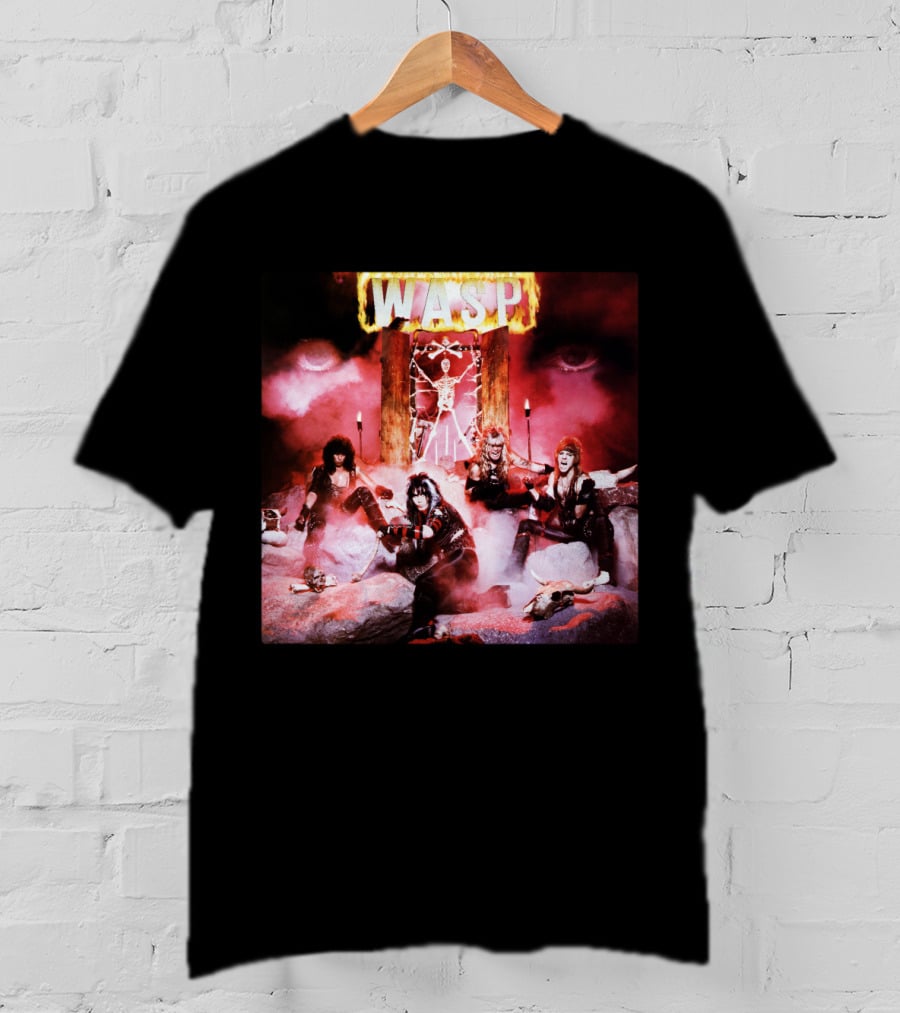 Wasp Burning Cross Skull Imagery Band Poster T-Shirt