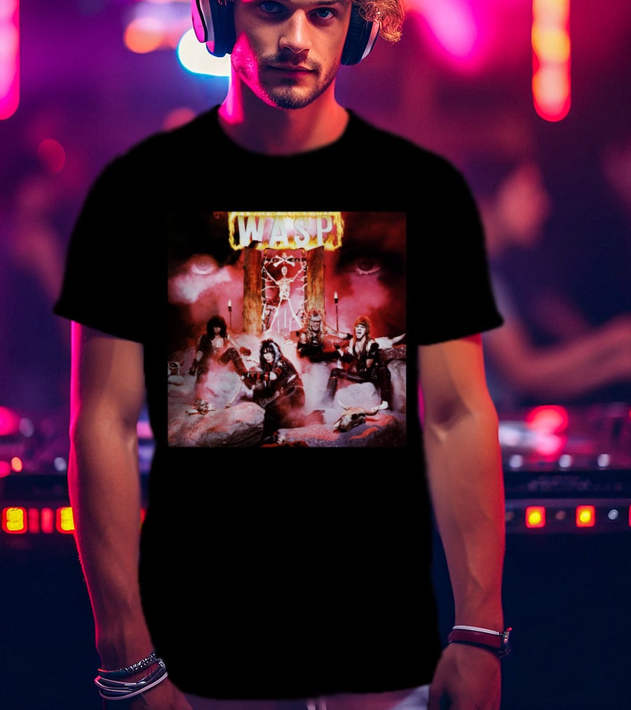 Wasp Burning Cross Skull Imagery Band Poster T-Shirt