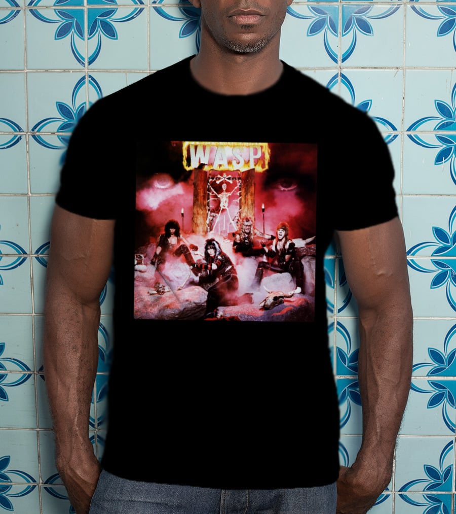 Wasp Burning Cross Skull Imagery Band Poster T-Shirt