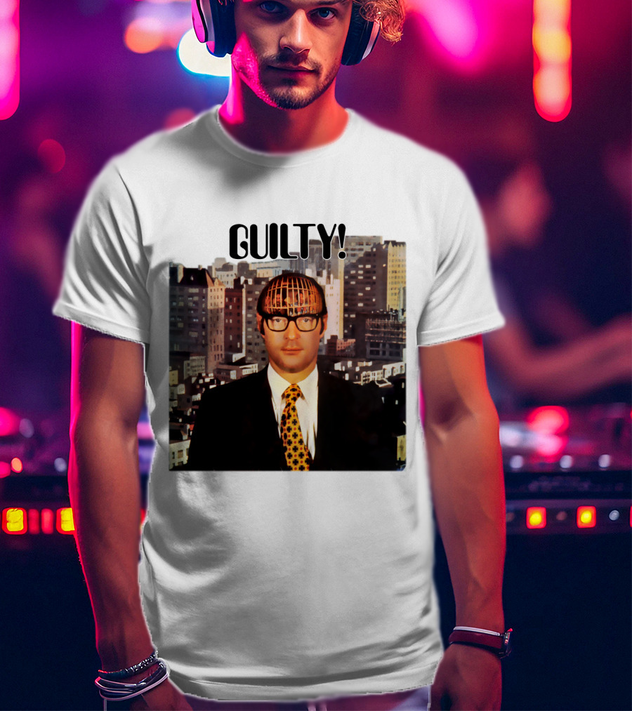 Guilty! Man With Cityscape Cage Head T-Shirt