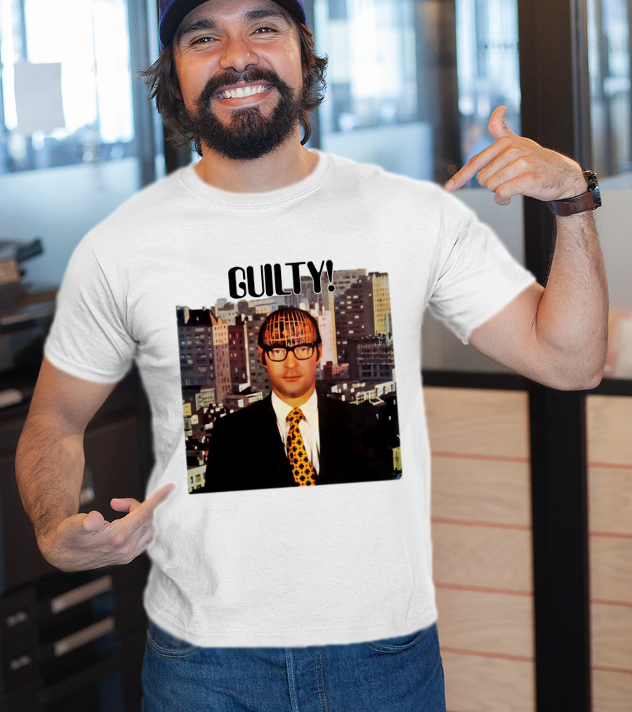 Guilty! Man With Cityscape Cage Head T-Shirt