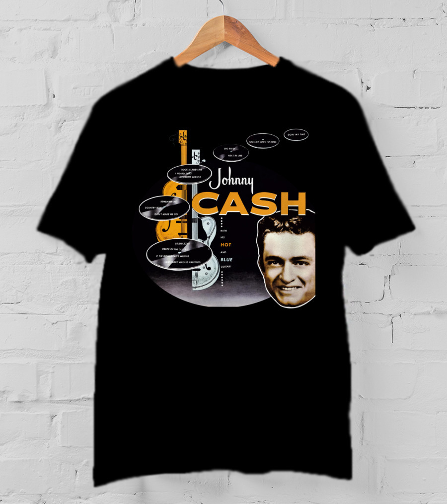 Johnny Cash Man In Black Hot And Blue Guitar Songs T-Shirt