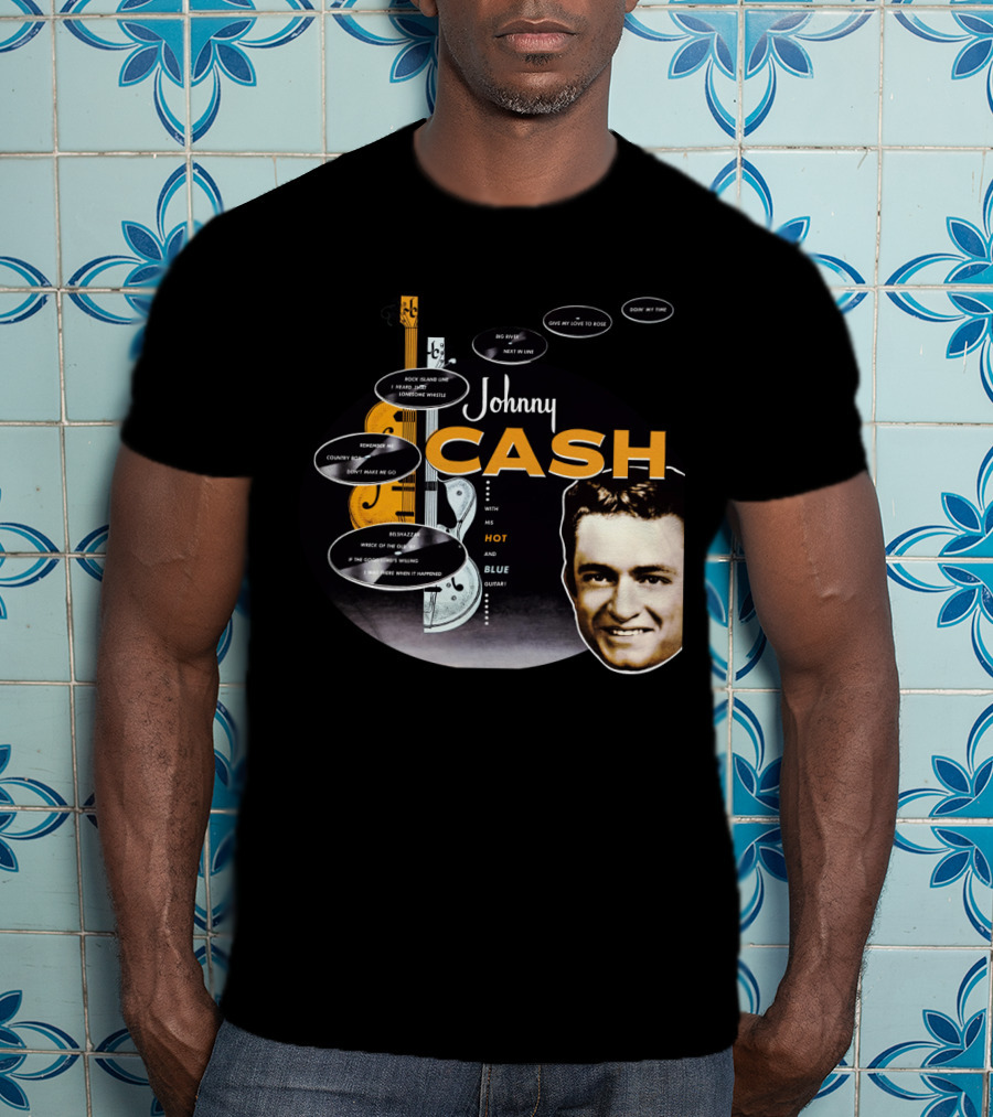 Johnny Cash Man In Black Hot And Blue Guitar Songs T-Shirt