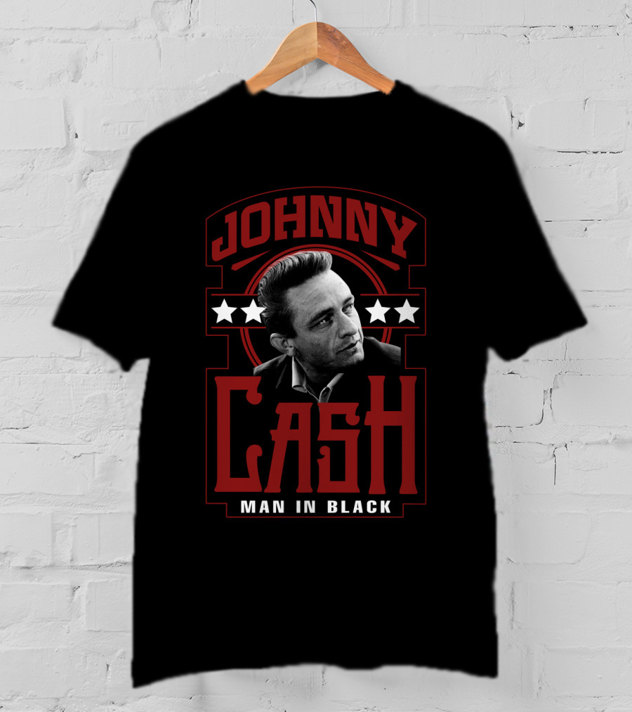 Johnny Cash Man In Black Stars Retro Style T-Shirt