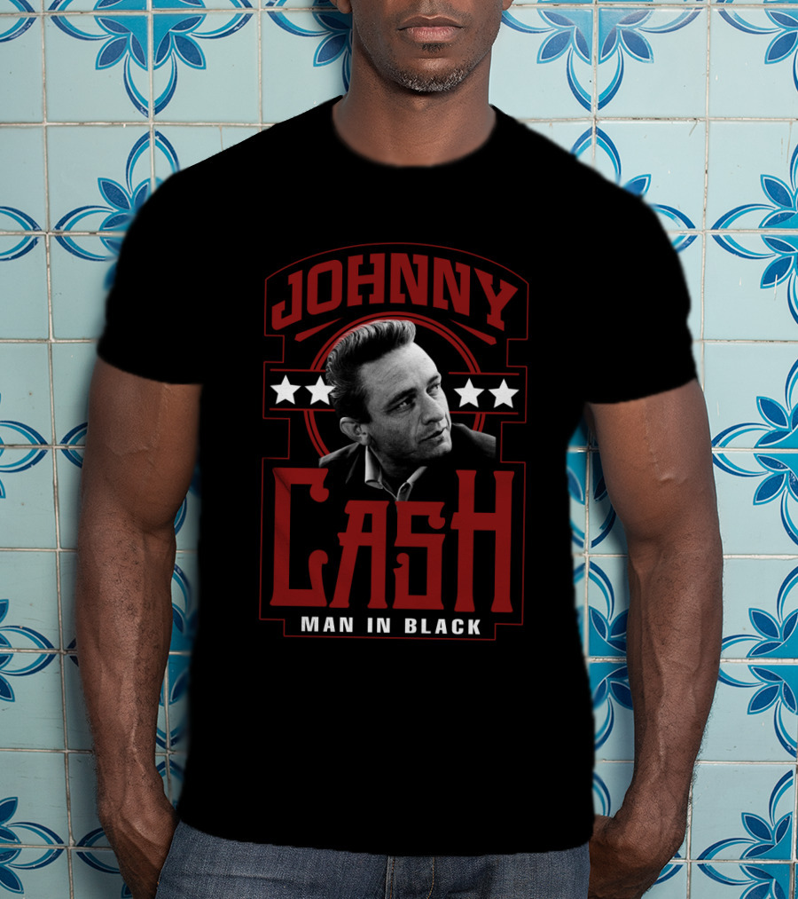 Johnny Cash Man In Black Stars Retro Style T-Shirt