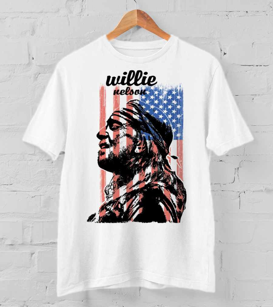 Willie Nelson American Flag Profile T-Shirt