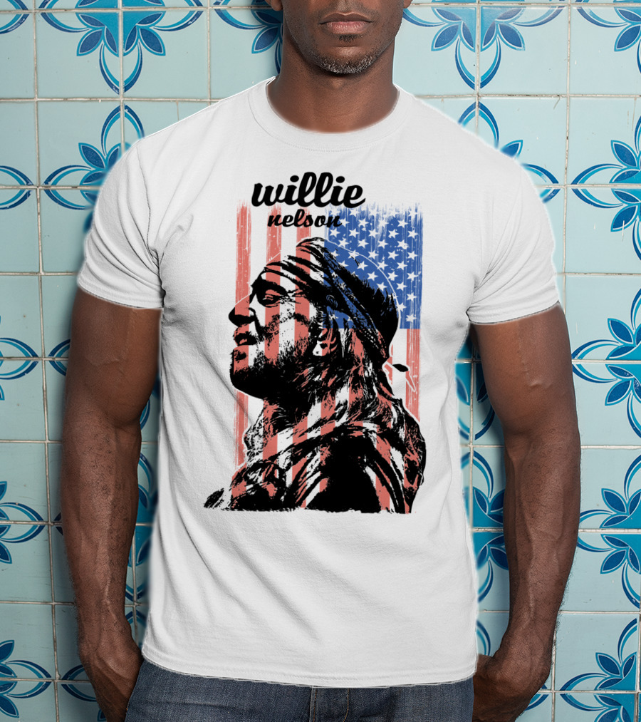 Willie Nelson American Flag Profile T-Shirt