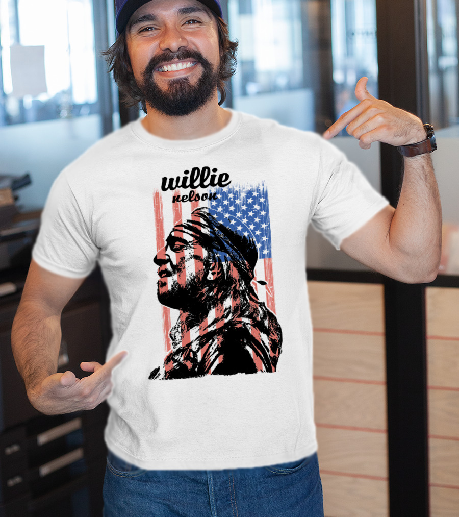 Willie Nelson American Flag Profile T-Shirt
