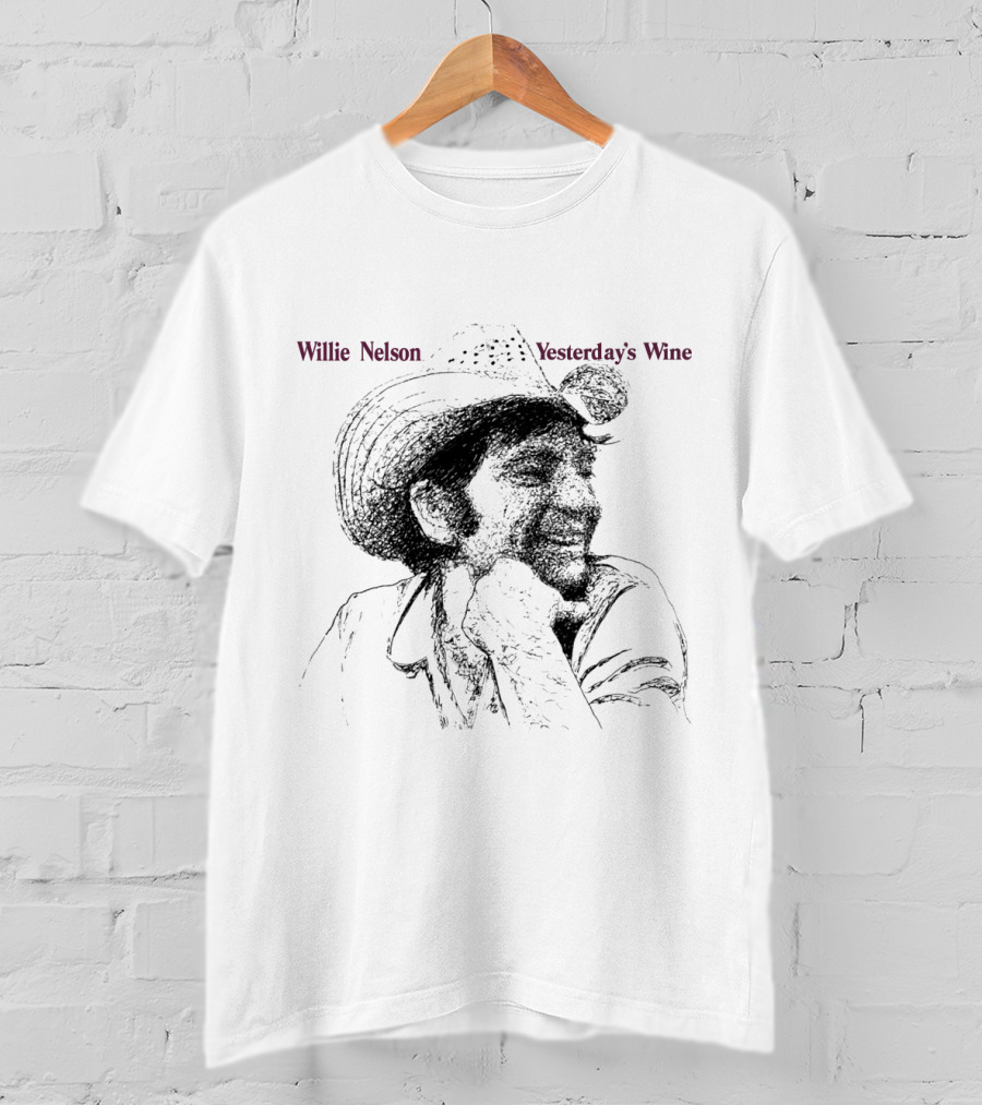 Willie Nelson Yesterday's Wine Portraitcowboy Hat Sketch T-Shirt