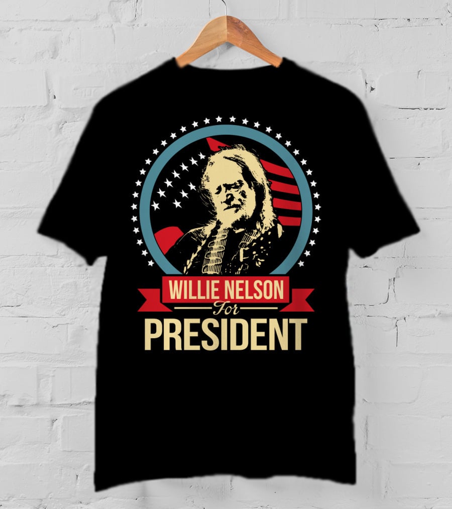 Willie Nelson For President American Flag Stars T-Shirt