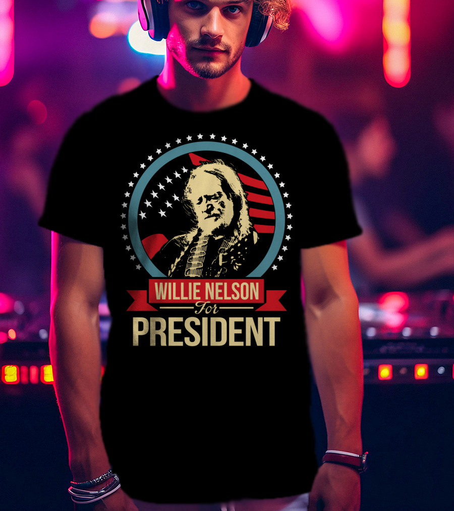 Willie Nelson For President American Flag Stars T-Shirt