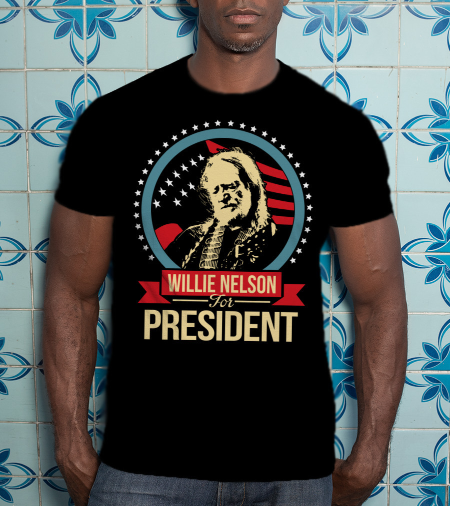 Willie Nelson For President American Flag Stars T-Shirt