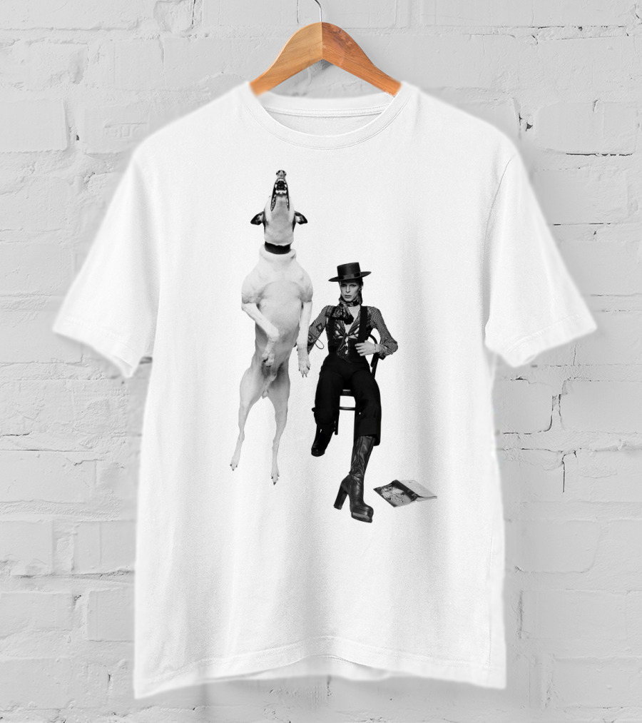 High Jumping Dog And Stylish Figure In Western Attire T-Shirt