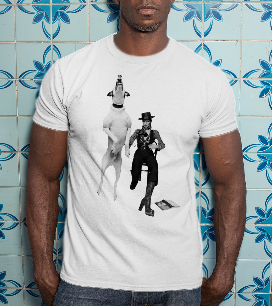 High Jumping Dog And Stylish Figure In Western Attire T-Shirt
