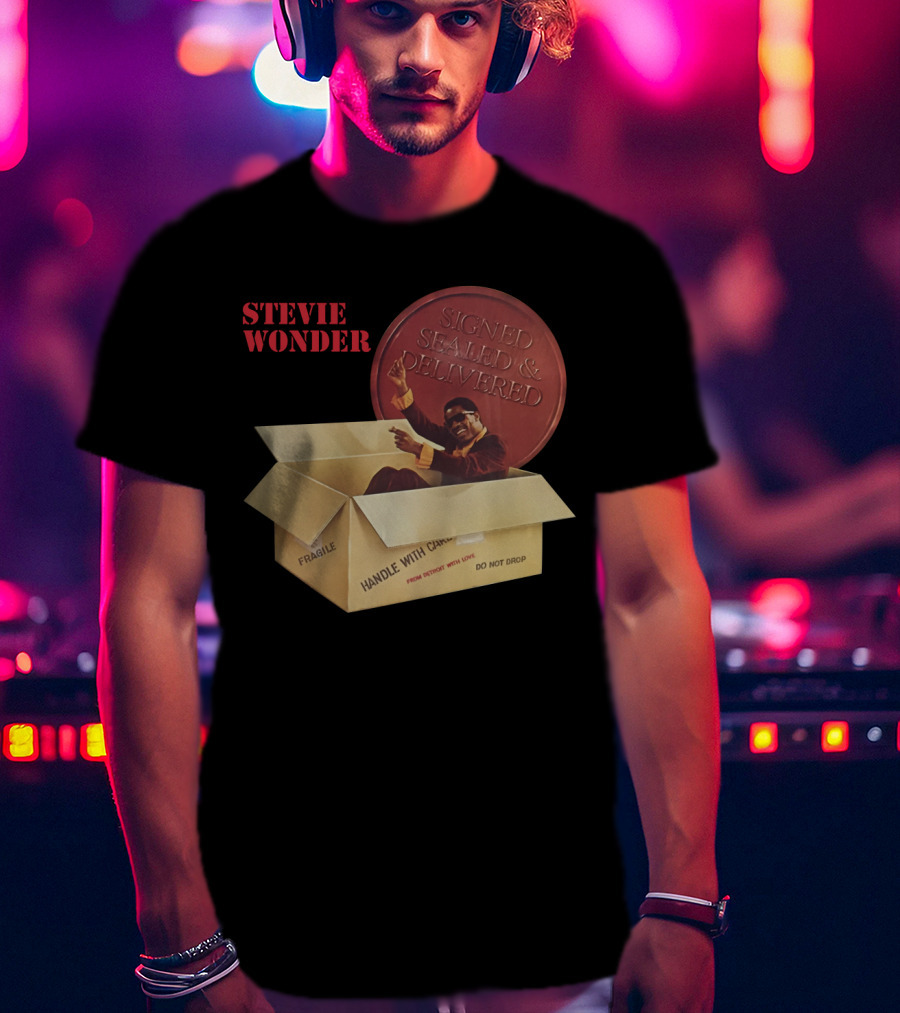 Stevie Wonder Signed Sealed & Delivered Album Cover T-Shirt