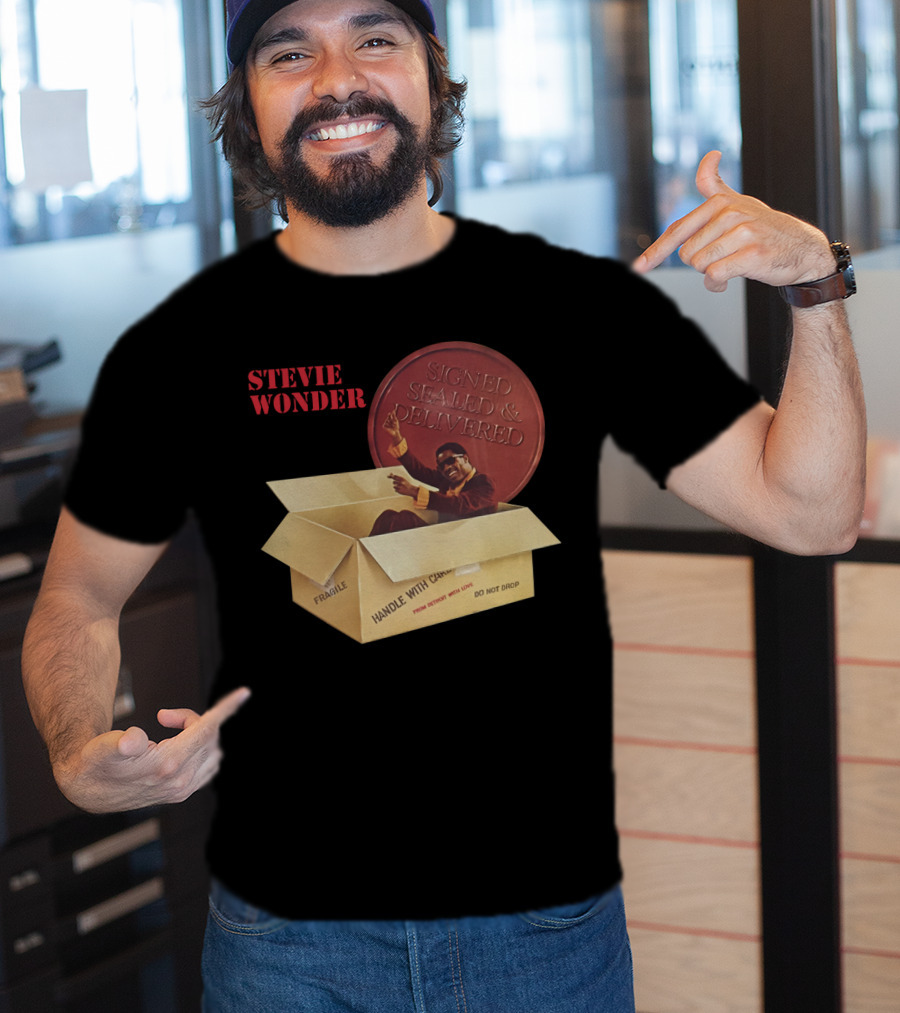 Stevie Wonder Signed Sealed & Delivered Album Cover T-Shirt