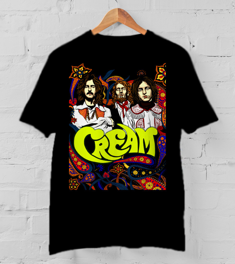 Cream Psychedelic Music Legends Portrait With Vibrant 60s T-Shirt