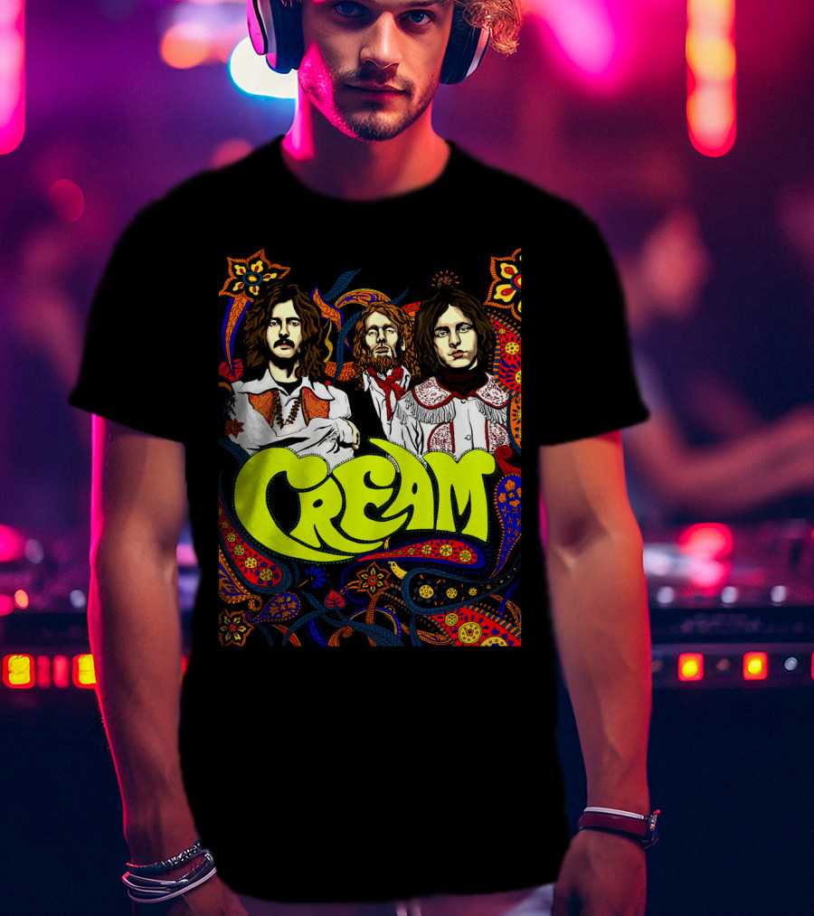 Cream Psychedelic Music Legends Portrait With Vibrant 60s T-Shirt
