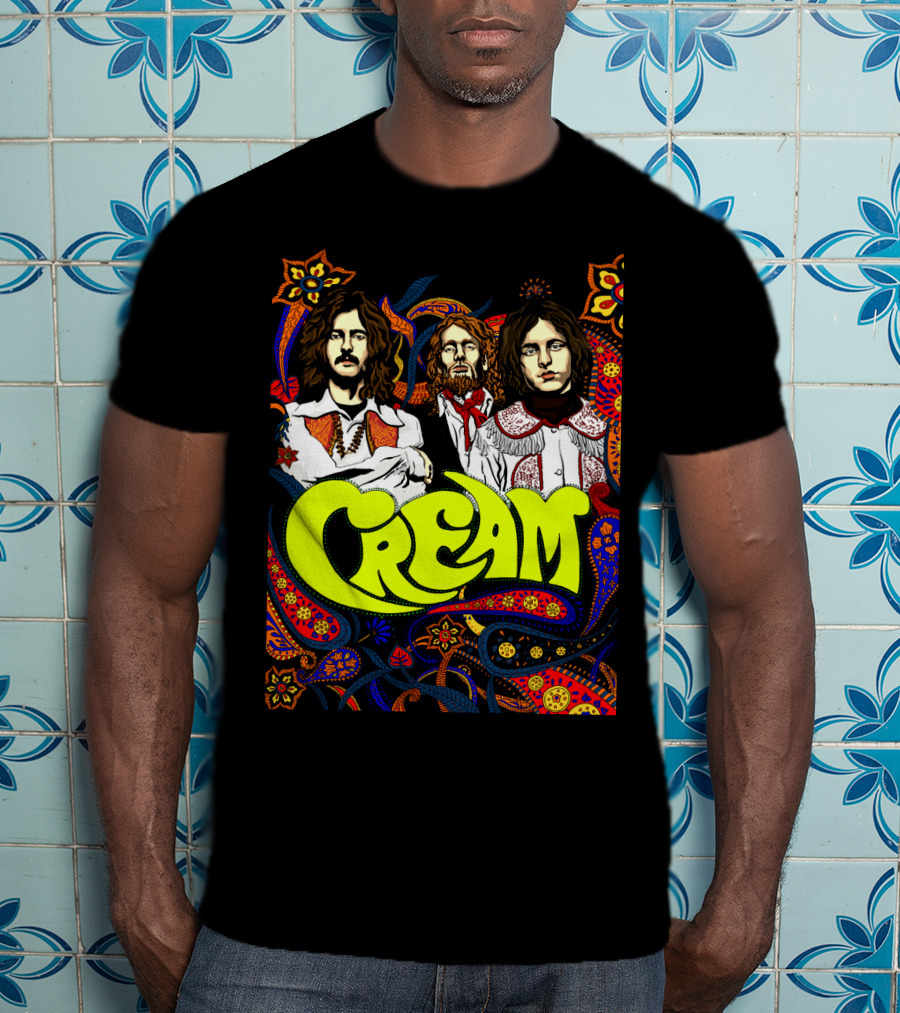 Cream Psychedelic Music Legends Portrait With Vibrant 60s T-Shirt