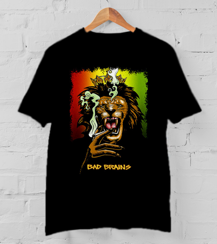 Bad Brains Lion Smoking Regal Crown Rasta Colors T-Shirt