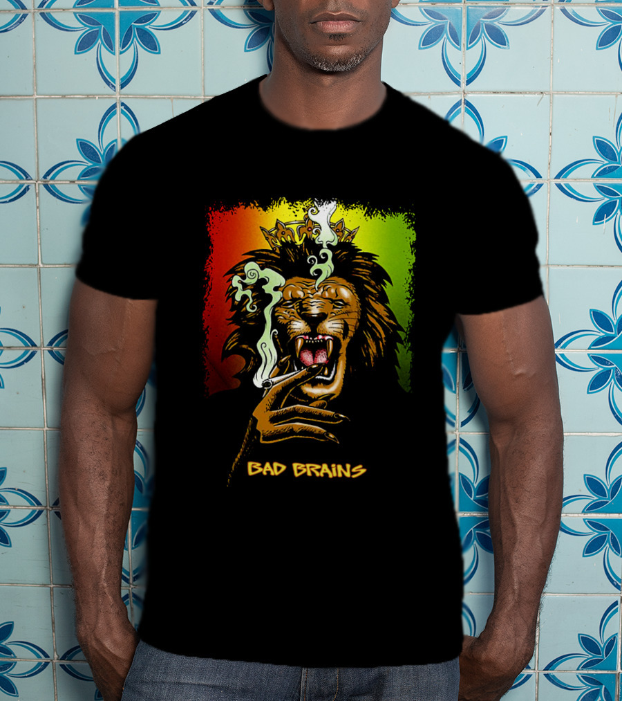 Bad Brains Lion Smoking Regal Crown Rasta Colors T-Shirt