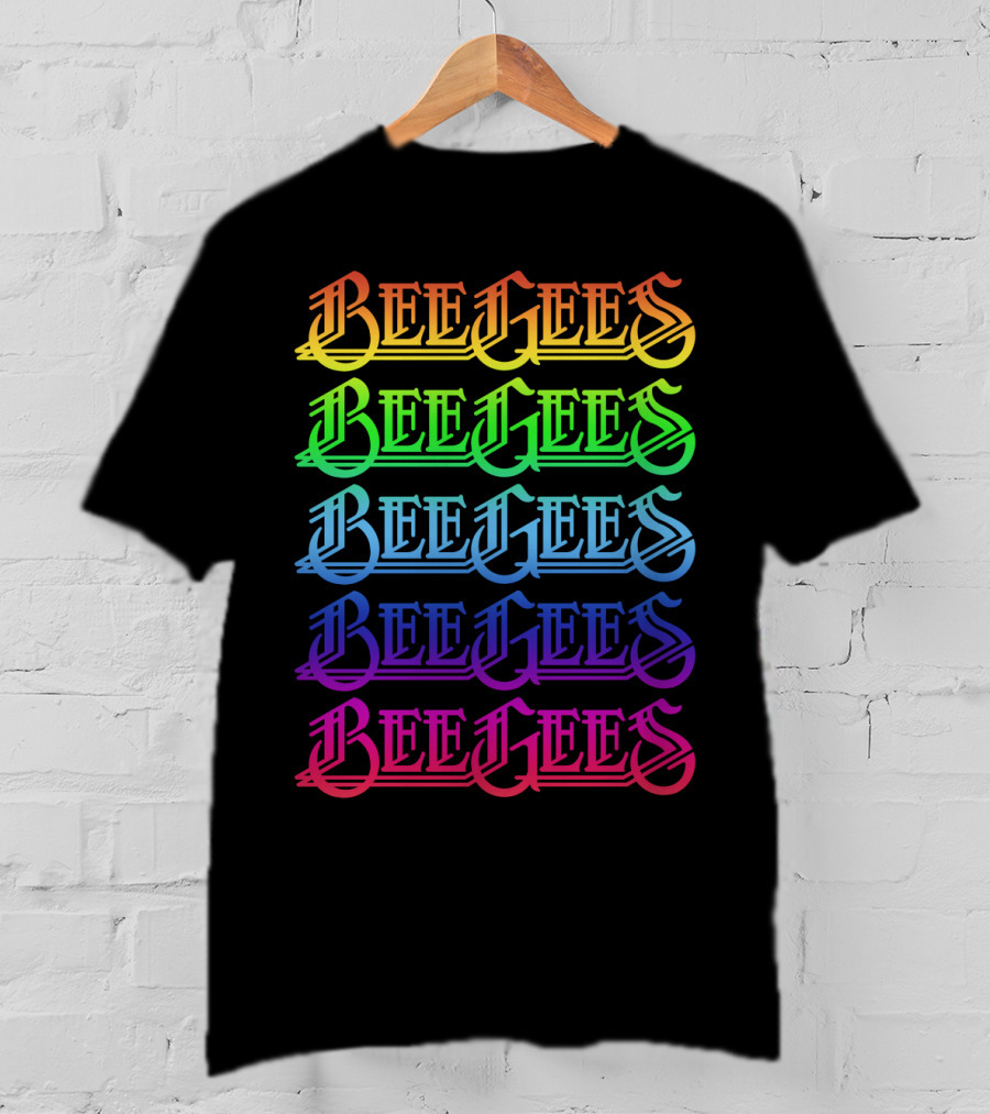 Bee Gees Rainbow Text Multi-Color Typography T-Shirt