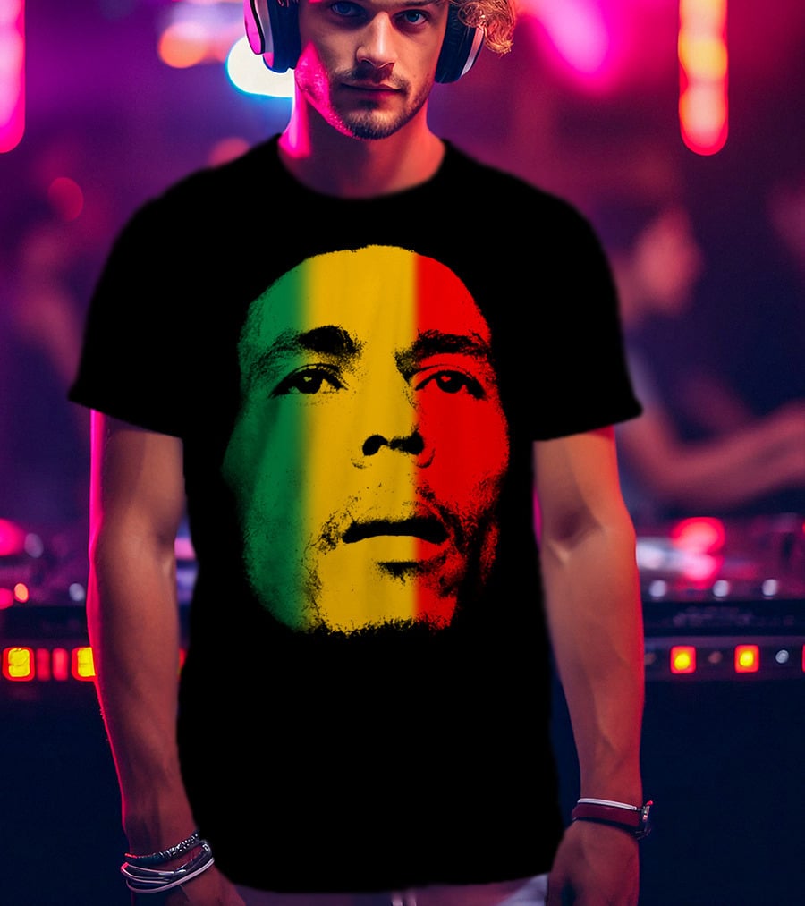 Bml Rasta Face Green Yellow Red T-Shirt