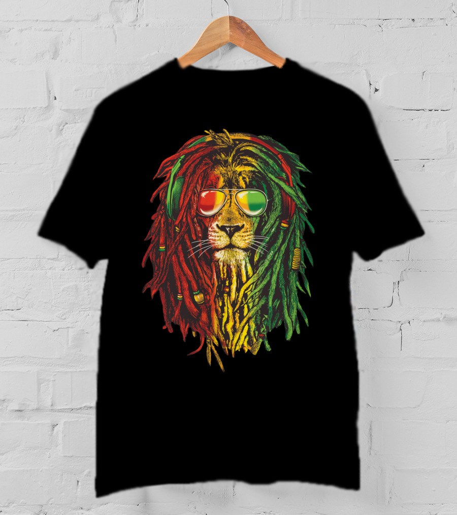 Lion With Rasta Colors And Sunglasses T-Shirt