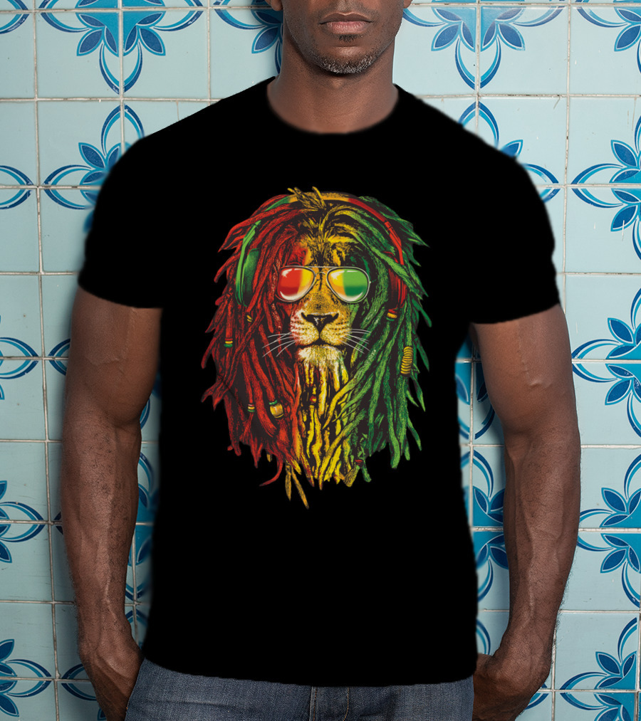 Lion With Rasta Colors And Sunglasses T-Shirt