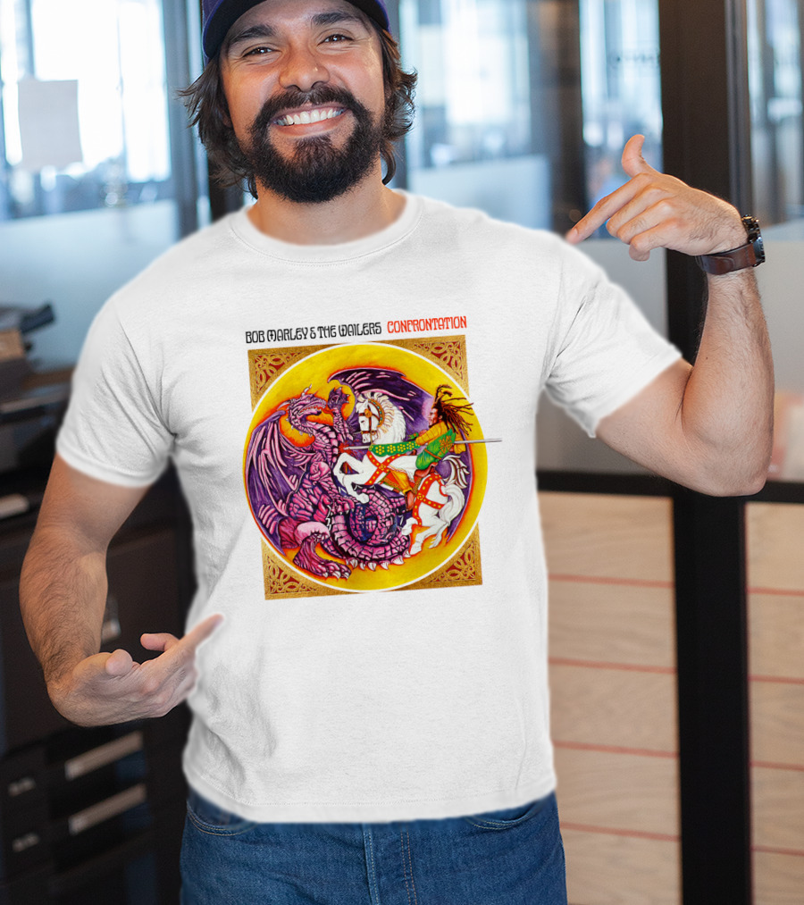 Bob Marley And The Wailers Confrontation Album Cover Dragon And Knight T-Shirt