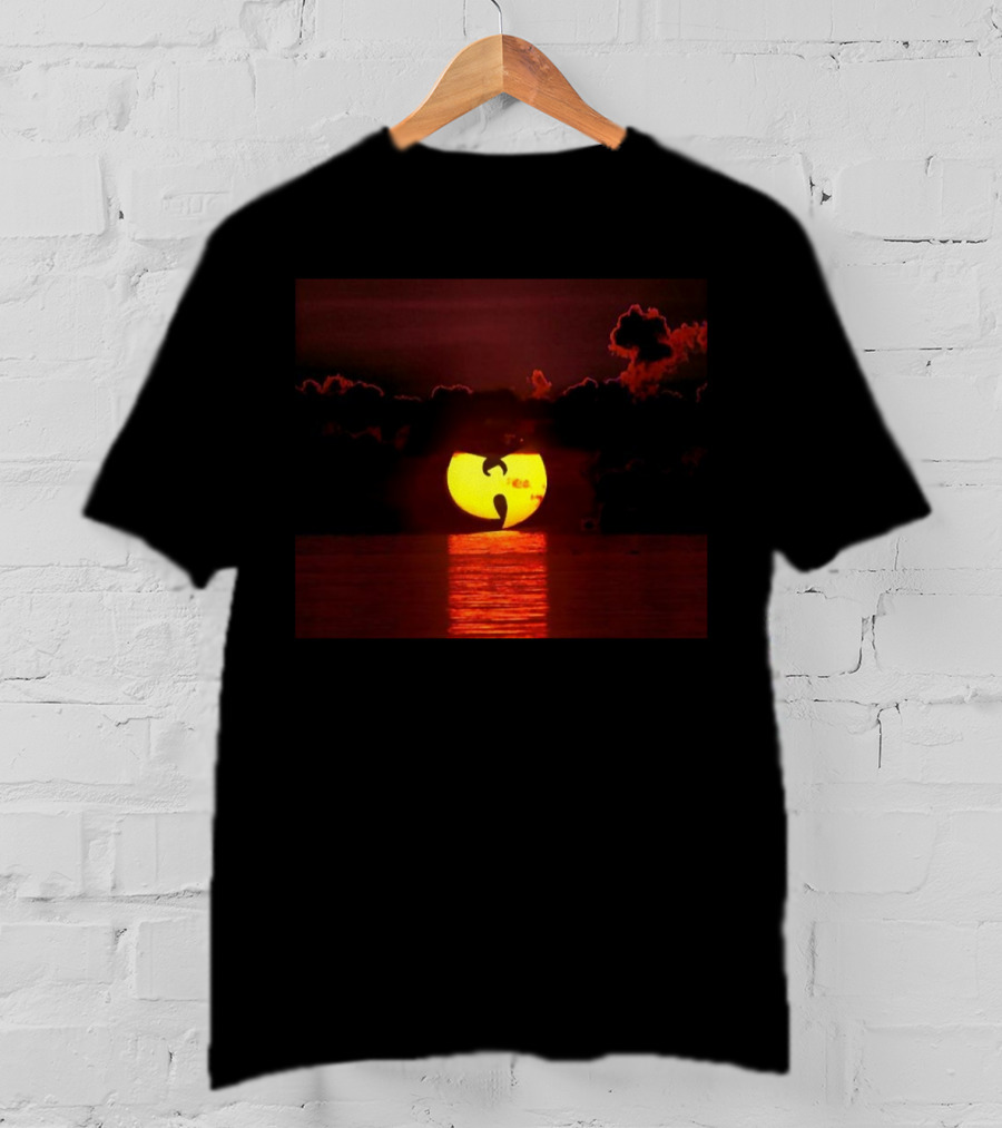 Wtc Sunset Reflection With Wu-Tang Clan Logo Silhouette Over Water T-Shirt