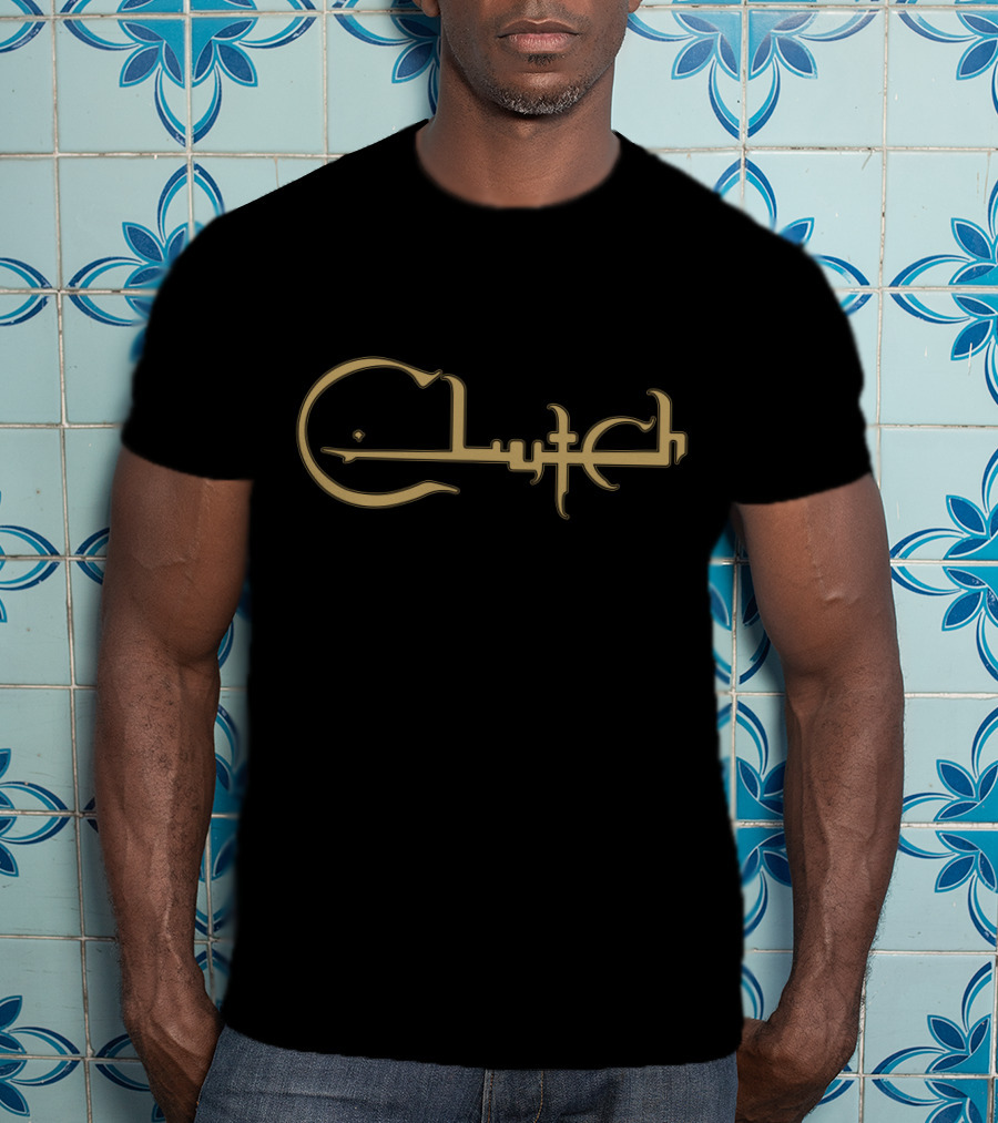 Clutch Logo Design With Guitar Motif T-Shirt
