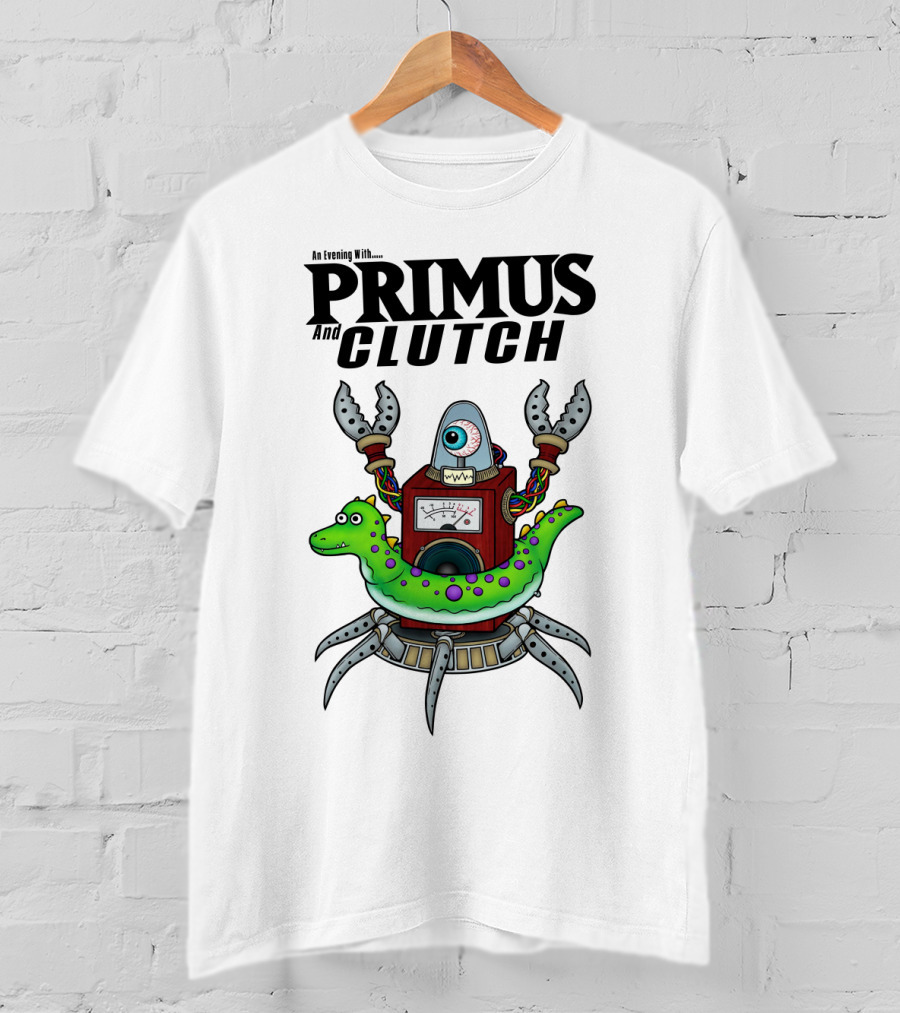 An Evening With Primus And Clutch Robot Monster With Alligator Alien Creature T-Shirt