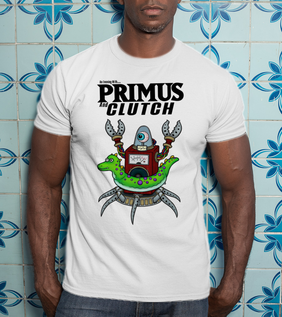 An Evening With Primus And Clutch Robot Monster With Alligator Alien Creature T-Shirt