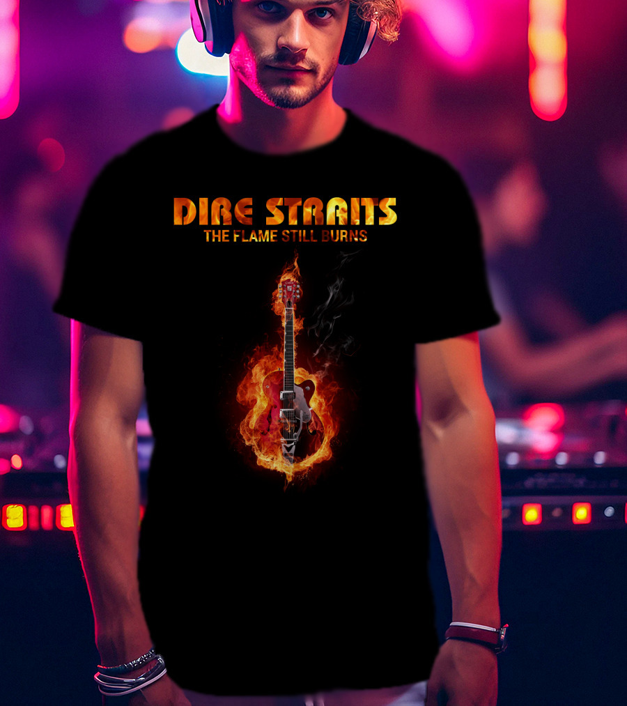 Dire Straits The Flame Still Burns Gibson Les Paul Guitar Inferno T-Shirt