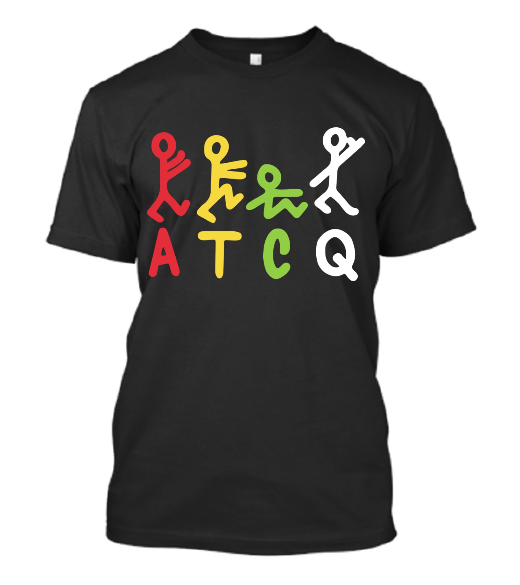 Atcq Abstract Stick Figures Red Yellow Green White T-Shirt