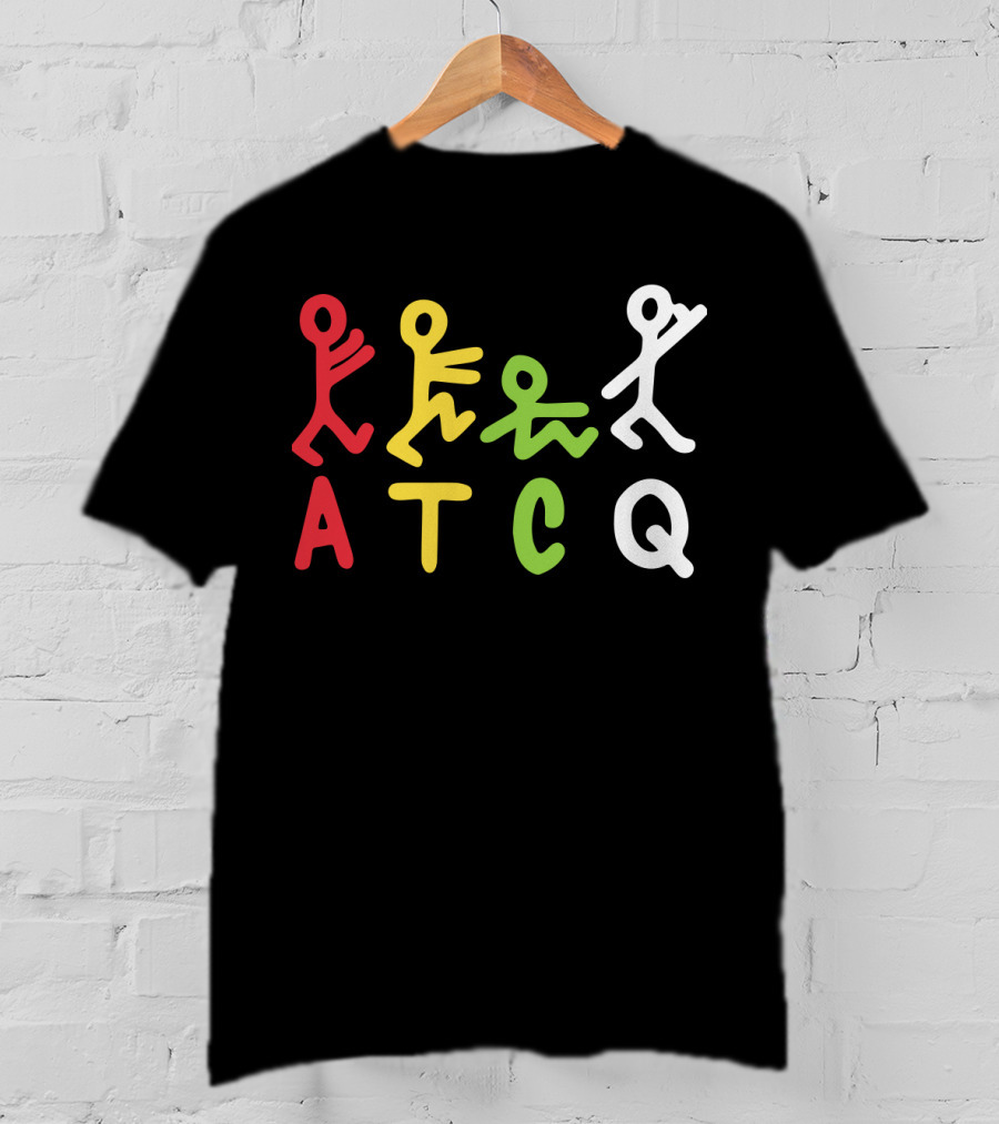 Atcq Abstract Stick Figures Red Yellow Green White T-Shirt