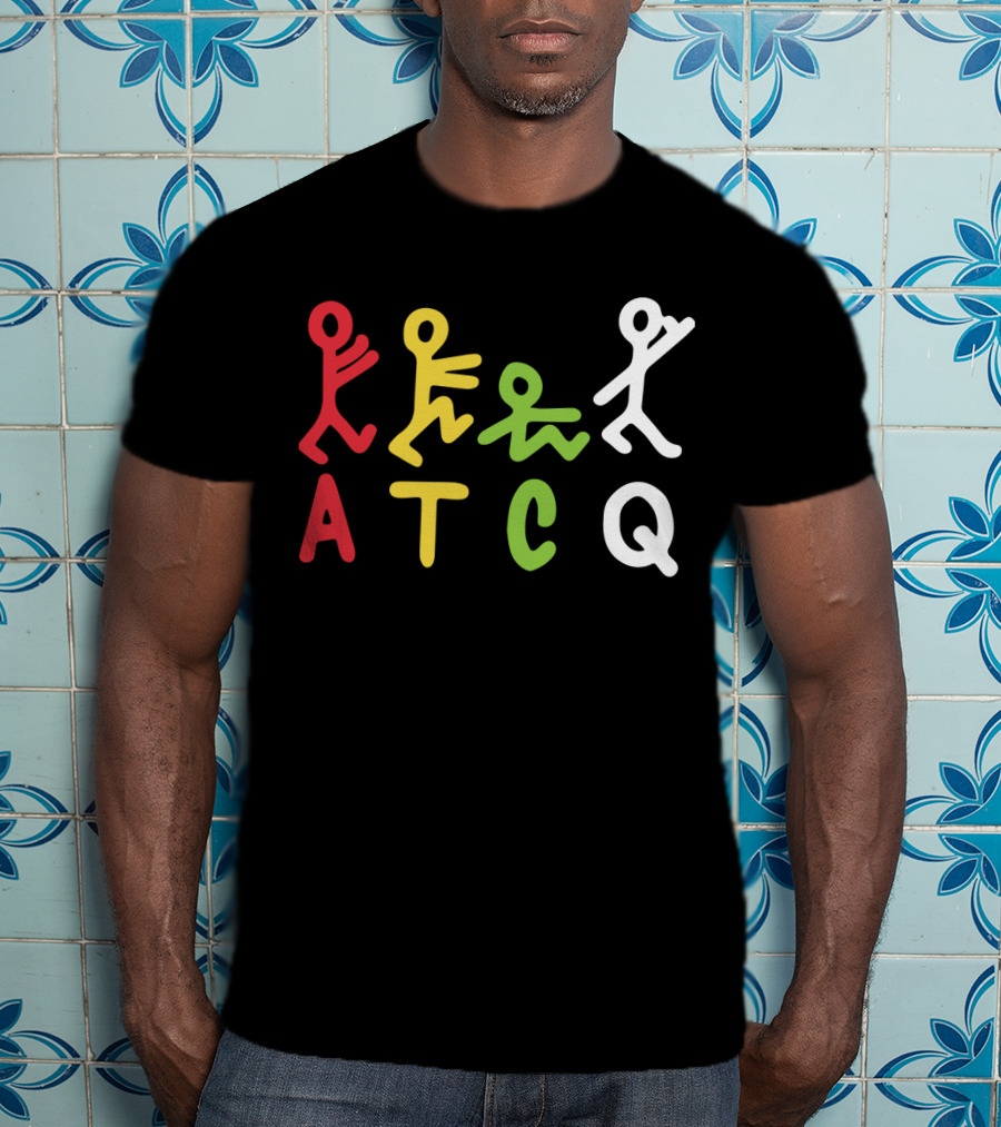 Atcq Abstract Stick Figures Red Yellow Green White T-Shirt