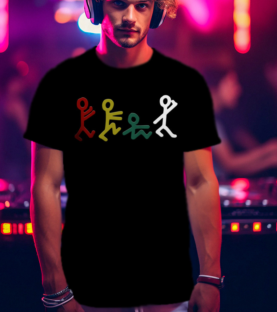 Atcq Stick Figures Red Green Yellow White T-Shirt