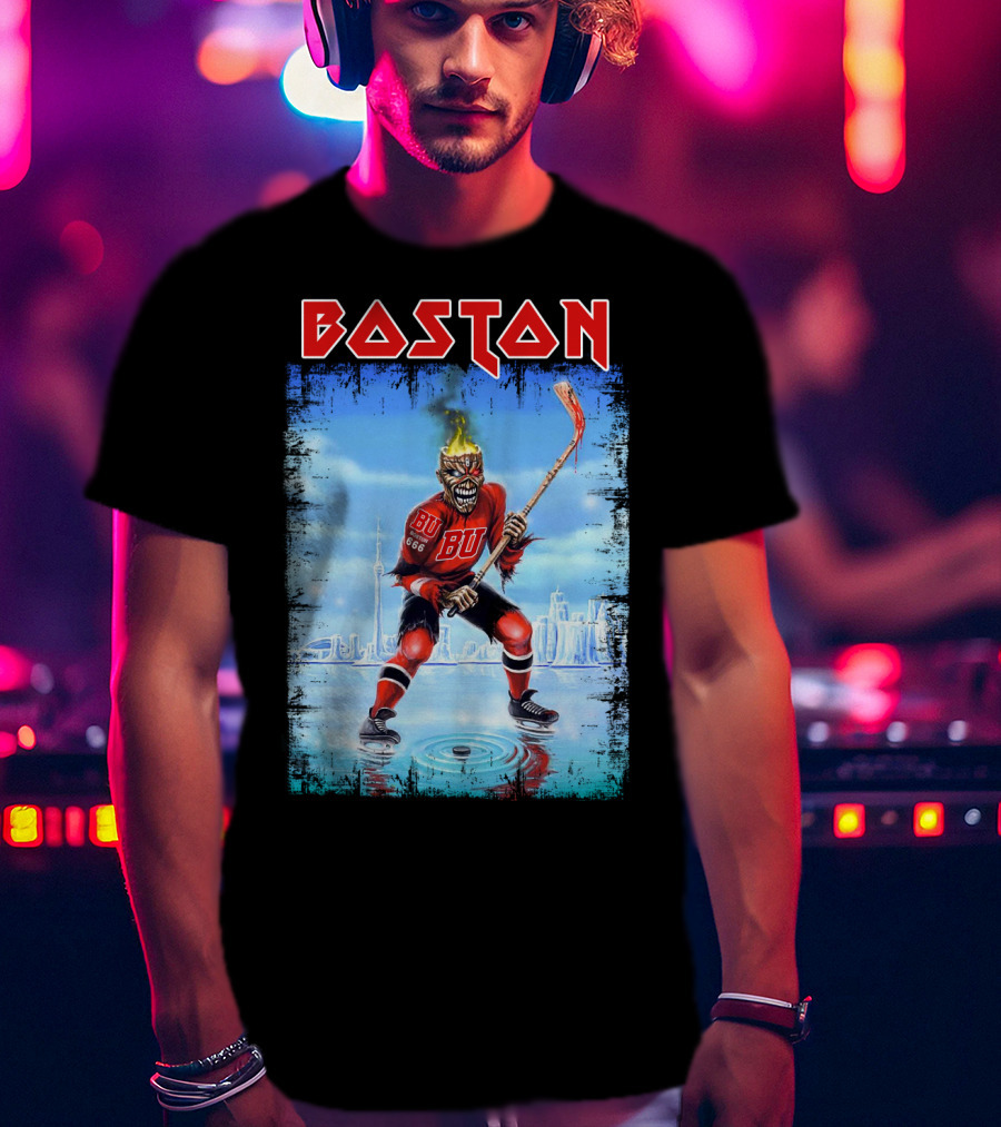 Boston University Terriers Hockey Skeleton Warrior T-Shirt