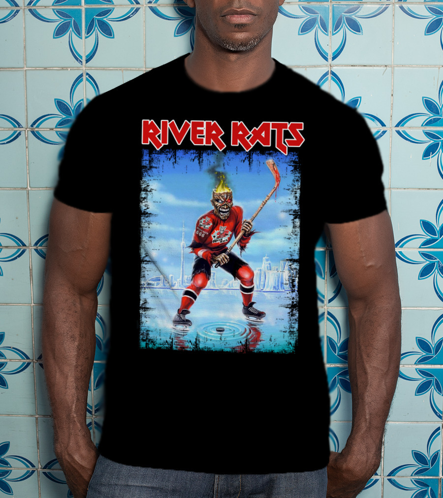 River Rats Hockey Team Flaming Skull Player T-Shirt