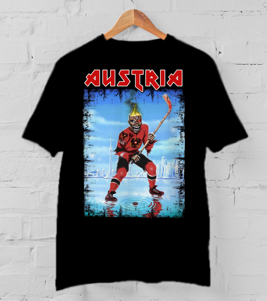 Austria Ice Hockey Burning Skull Fantasy Cityscape 666 Jersey T-Shirt