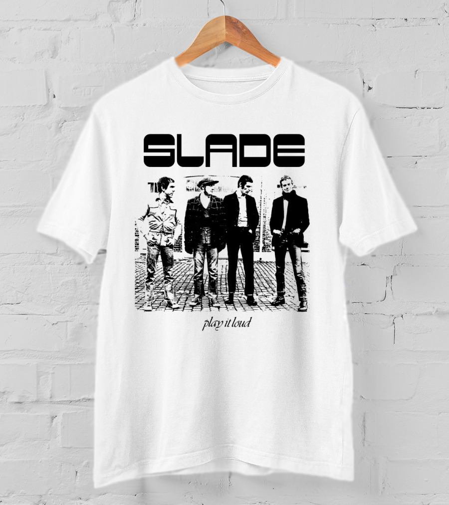 Slade Play It Loud Band Members Black And White Group Photo T-Shirt