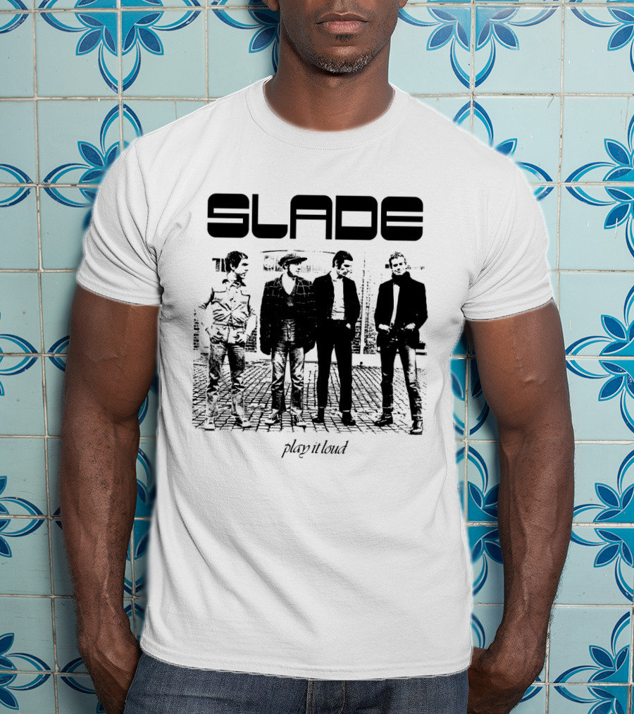 Slade Play It Loud Band Members Black And White Group Photo T-Shirt