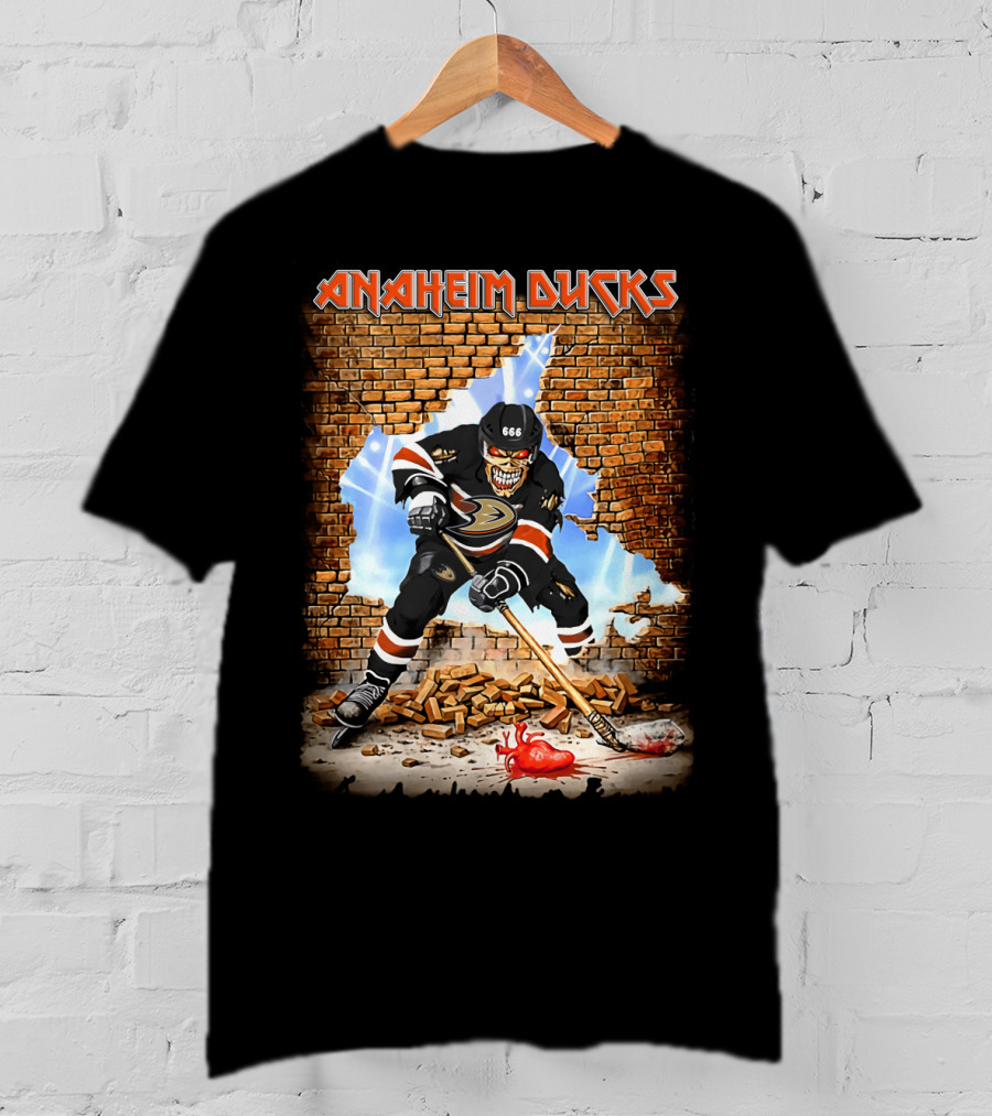 Anaheim Ducks Hockey Skull 666 Breaking Wall T-Shirt