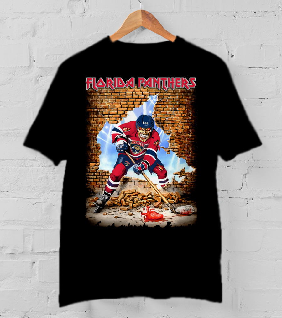 Florida Panthers Hockey Zombie Breaking Through Brick Wall T-Shirt