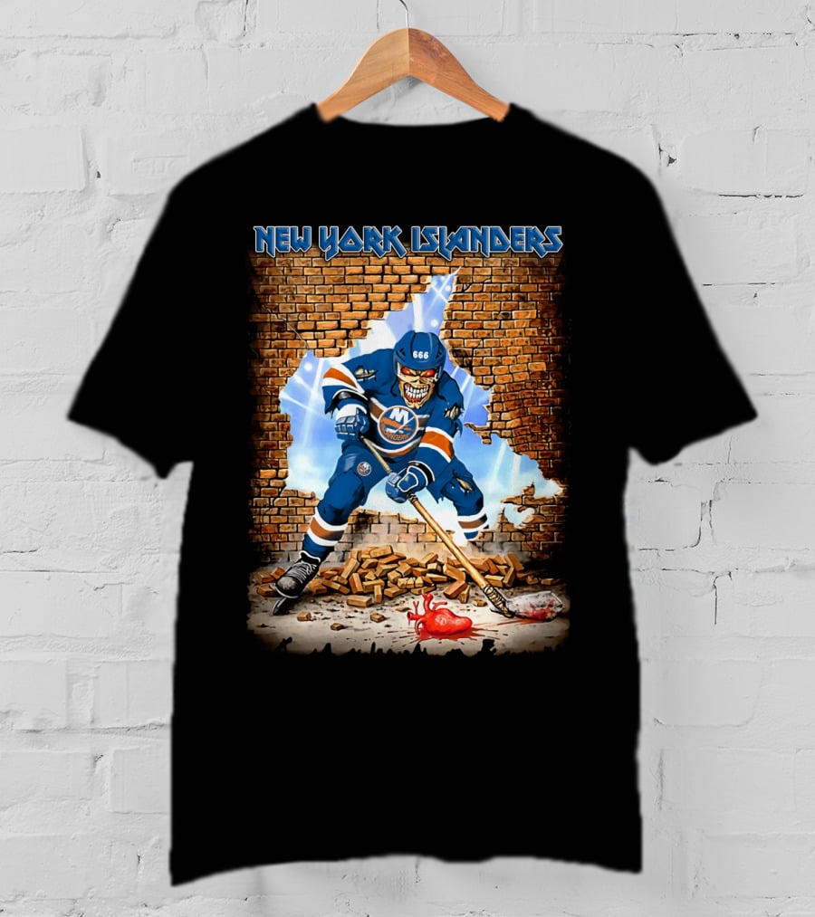 New York Islanders Hockey Player Breaks Through Brick Wall With Intense Expression T-Shirt